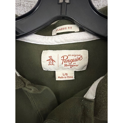Mens Original Penguin Classic Fit Olive Green Polo Shirt Size L