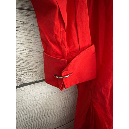 NWT Marques Almeida Organic Cotton Red Feather Hem Shirt Dress Size 8