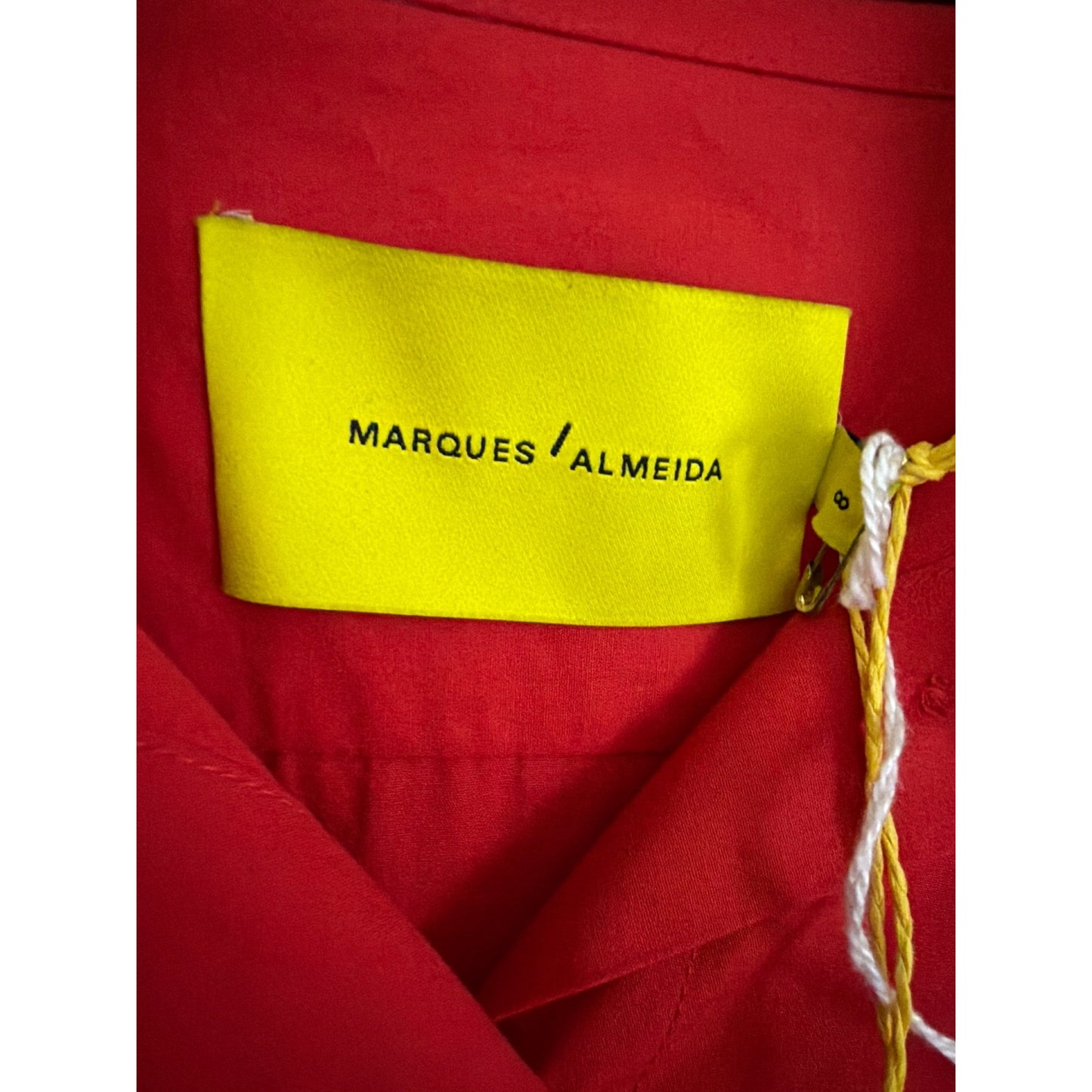 NWT Marques Almeida Organic Cotton Red Feather Hem Shirt Dress Size 8
