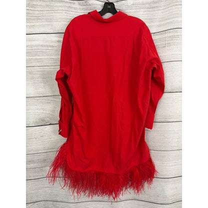NWT Marques Almeida Organic Cotton Red Feather Hem Shirt Dress Size 8