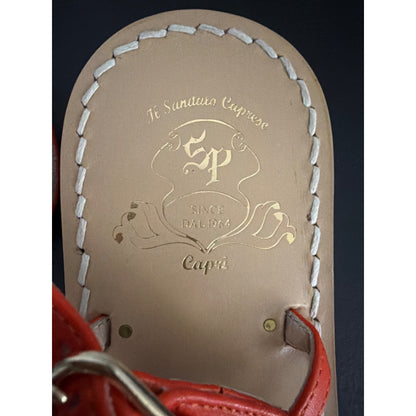 Il Sandalo Caprese Le Salentine Vacchetta Orange Leather Studded Flat Sandals Size 37