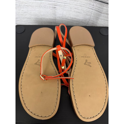 Il Sandalo Caprese Le Salentine Vacchetta Orange Leather Studded Flat Sandals Size 37