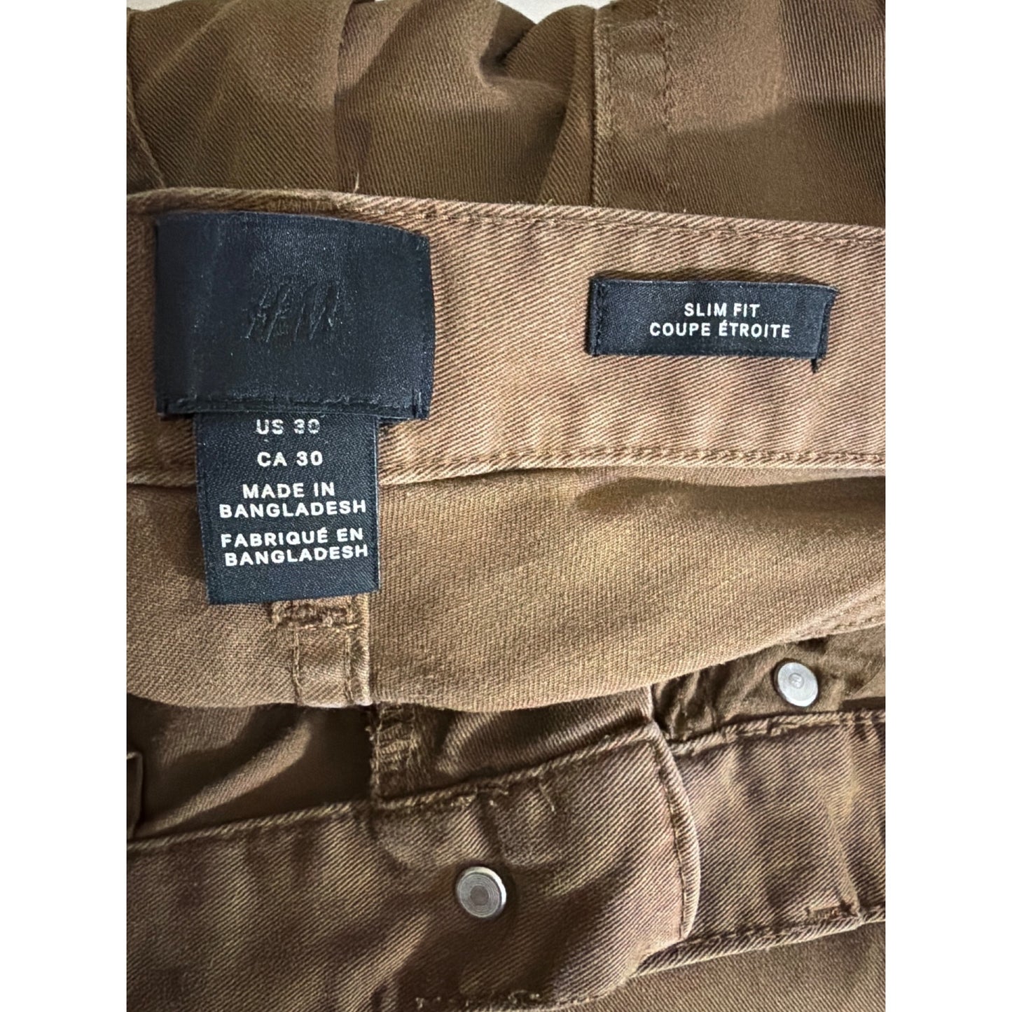Mens H&M Brown Slim Fit Pants Size 30