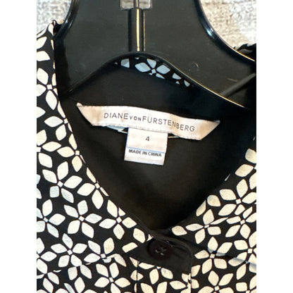 Diane Von Furstenberg 100% Silk Floral Print Button-Up Dress Size 4
