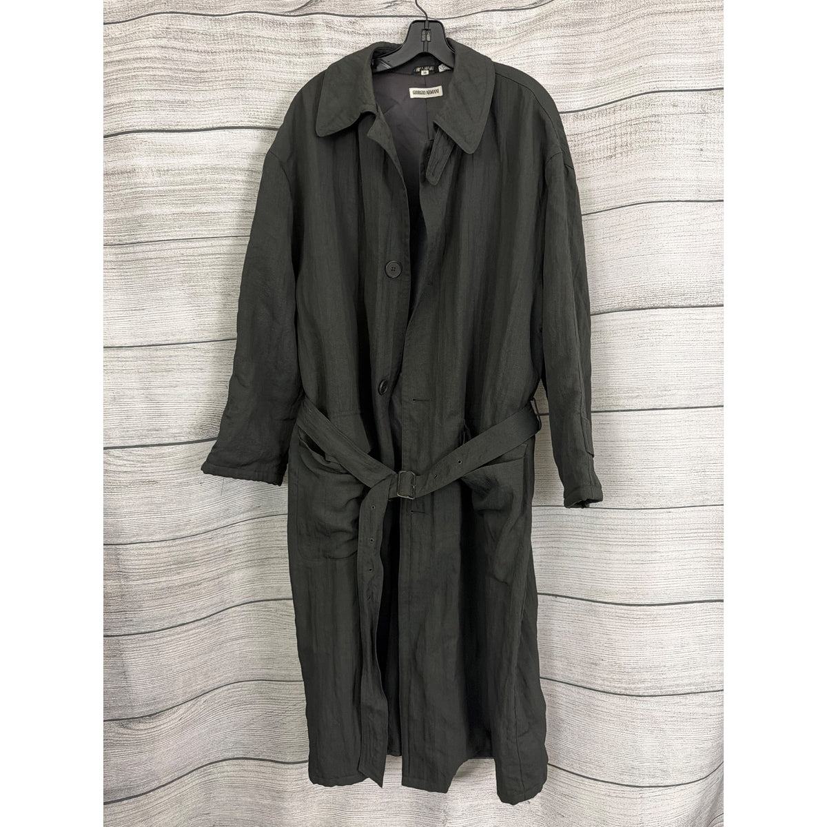 Mens Giorgio Armani Black Belted Trench Coat Size 38