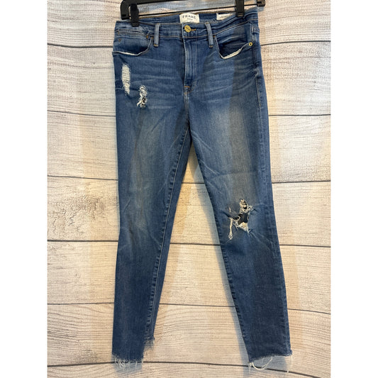 Frame Denim Le High Skinny Crop Jeans Distressed Raw Hem Size 27