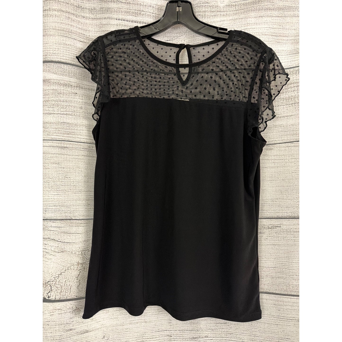 Anne Klein Black Mesh Polka Dot Flutter Sleeve Blouse Size S