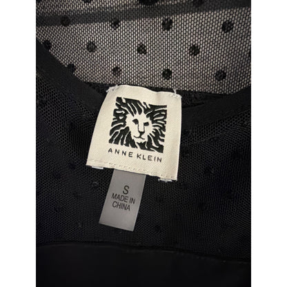 Anne Klein Black Mesh Polka Dot Flutter Sleeve Blouse Size S