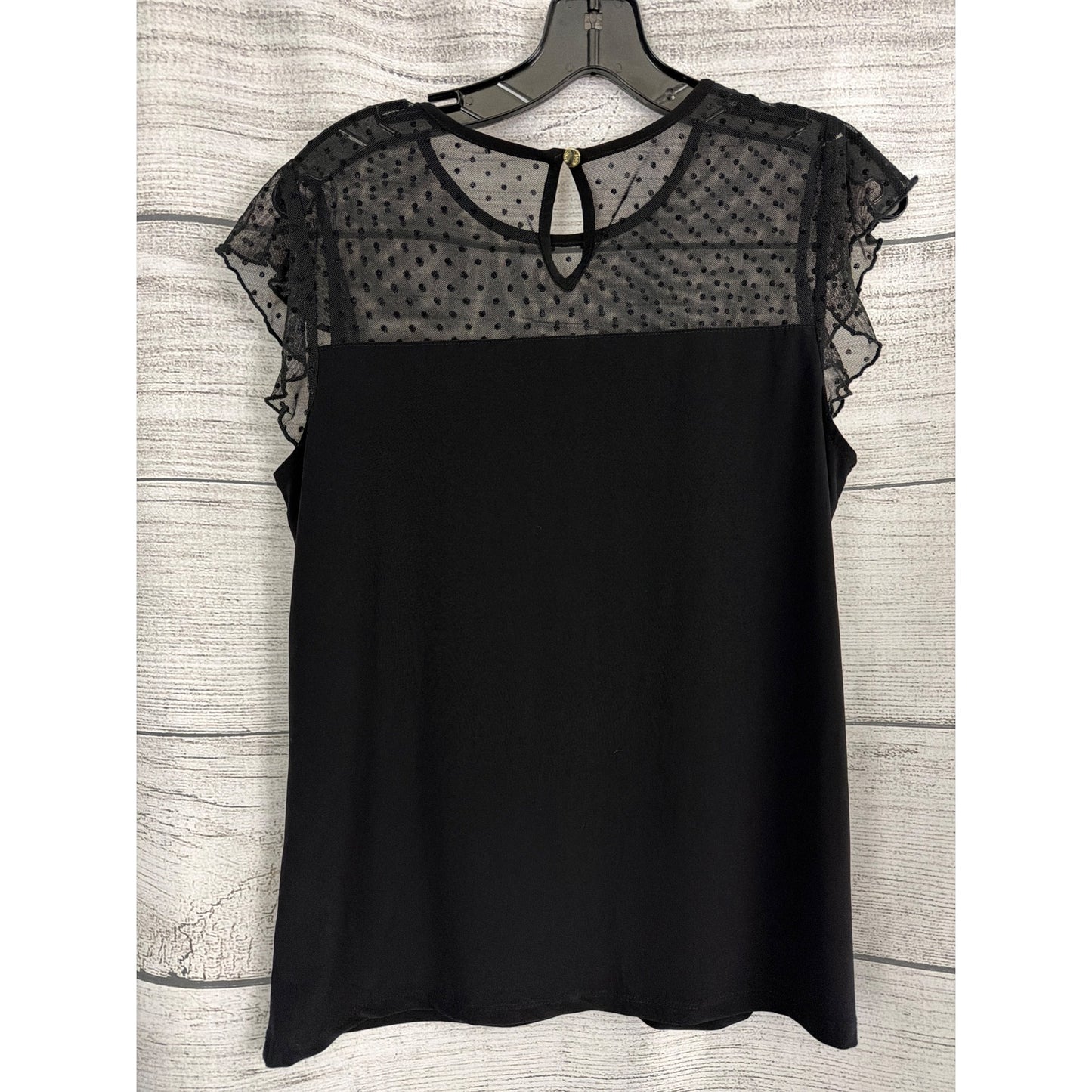 Anne Klein Black Mesh Polka Dot Flutter Sleeve Blouse Size S