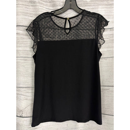 Anne Klein Black Mesh Polka Dot Flutter Sleeve Blouse Size S