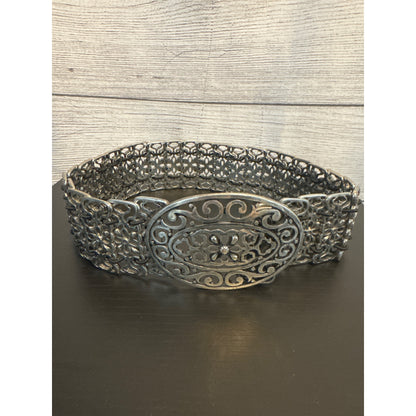 Vintage Silver Filigree Belt With Ornate Buckle