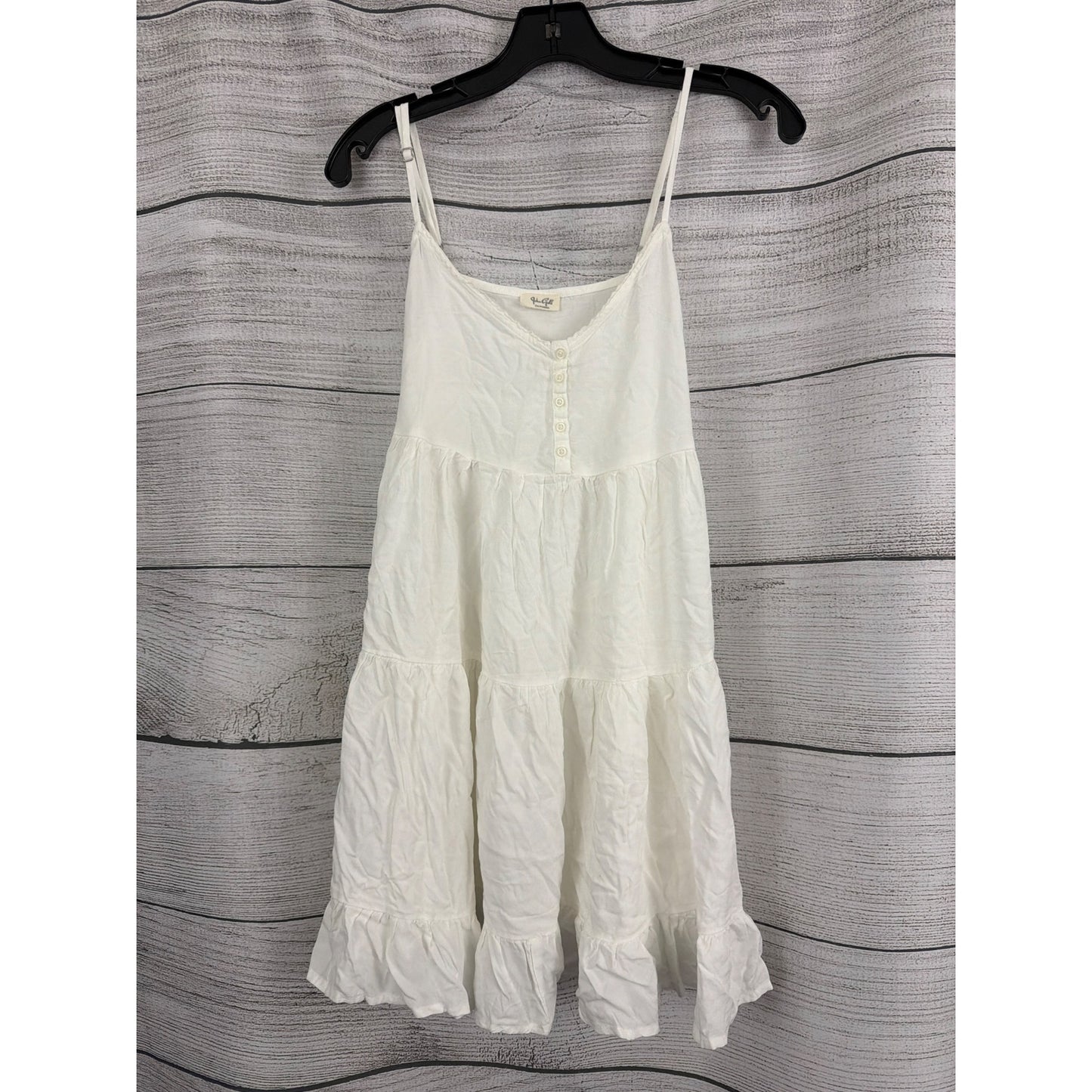 John Galt White Tiered Babydoll Dress Adjustable Straps Lightweight
