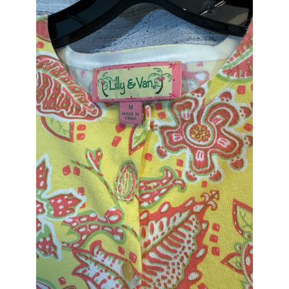 Lilly & Van Long Sleeve Yellow Floral Cardigan Sweater M