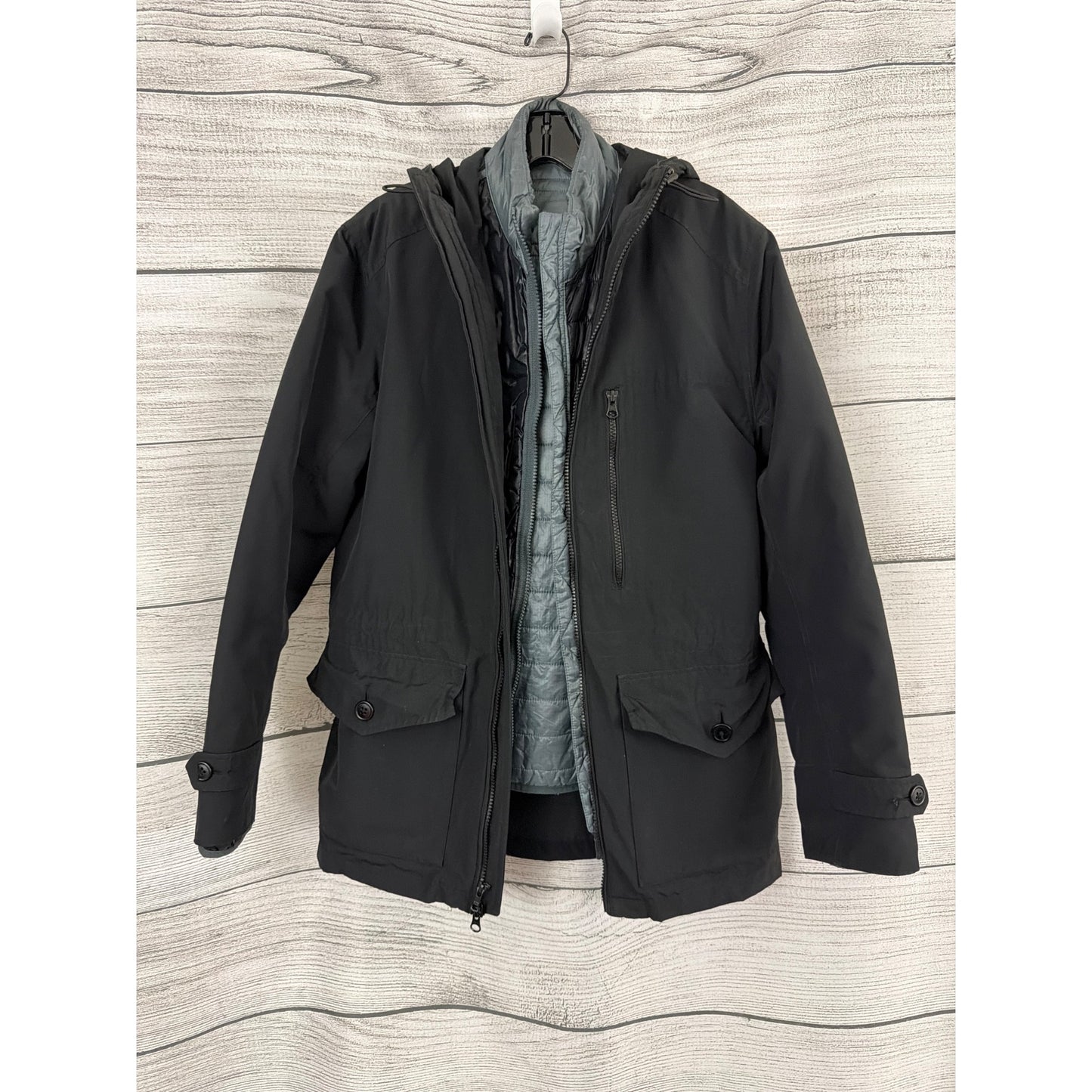 Mens J. Crew Black 3-In-1 System Jacket With Hood Size S