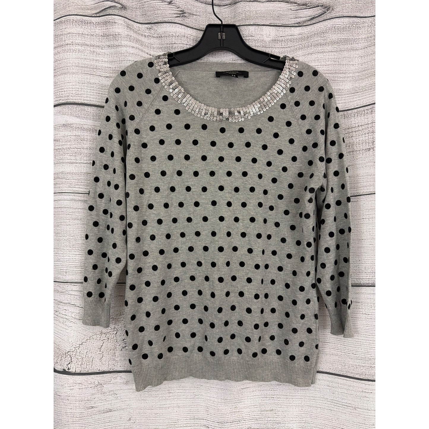 Weekend MaxMara Gray Black Polka Dot Sequin Neck Knit Sweater Size M