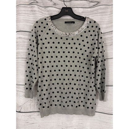 Weekend MaxMara Gray Black Polka Dot Sequin Neck Knit Sweater Size M