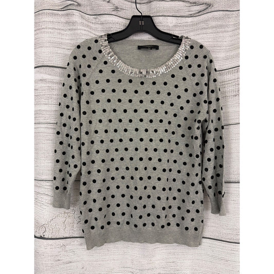 Weekend MaxMara Gray Black Polka Dot Sequin Neck Knit Sweater Size M