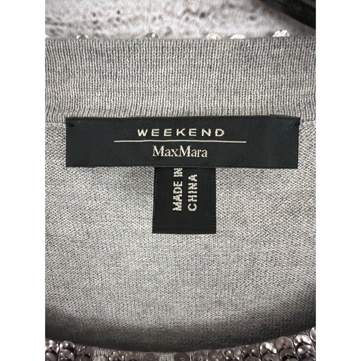 Weekend MaxMara Gray Black Polka Dot Sequin Neck Knit Sweater Size M