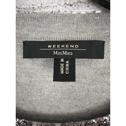 Weekend MaxMara Gray Black Polka Dot Sequin Neck Knit Sweater Size M