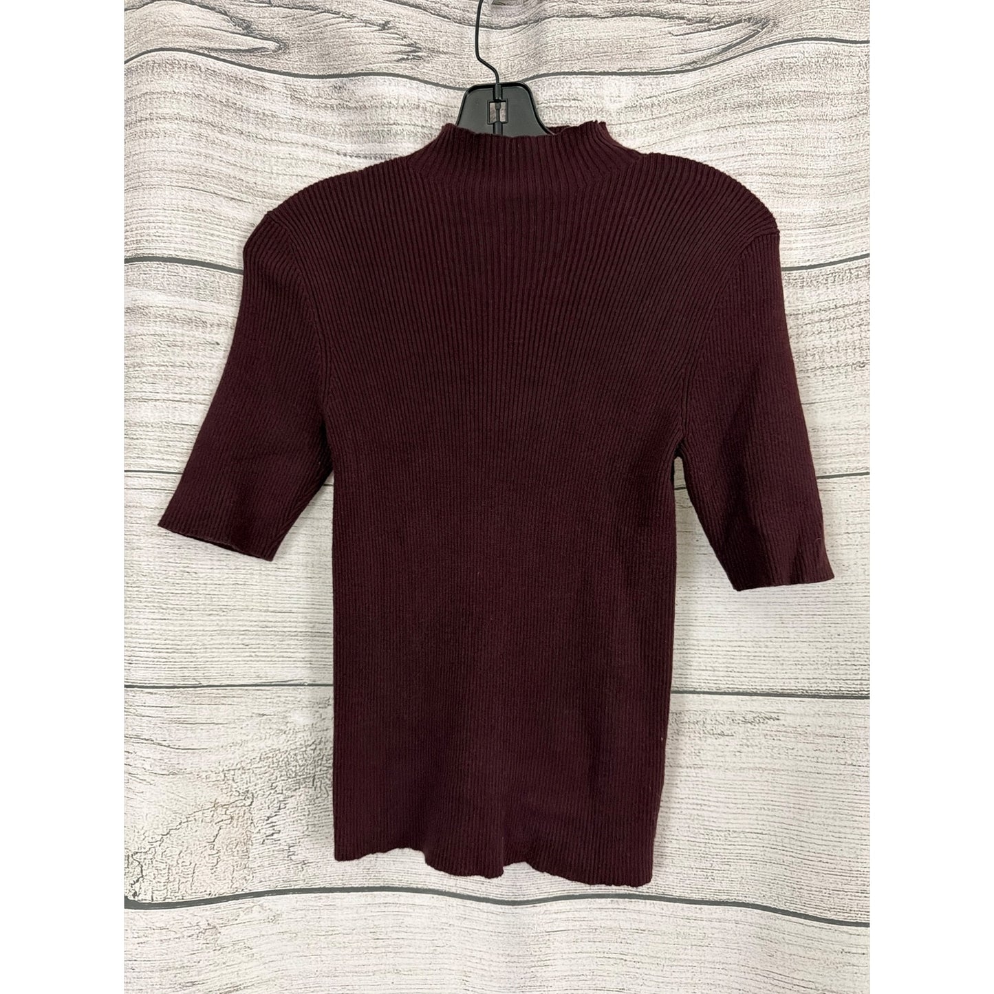 Dress Forum Los Angeles Ribbed Mock Neck Knit Top In Burgundy Size M