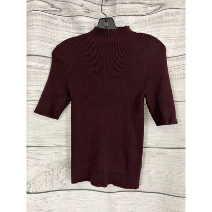 Dress Forum Los Angeles Ribbed Mock Neck Knit Top In Burgundy Size M