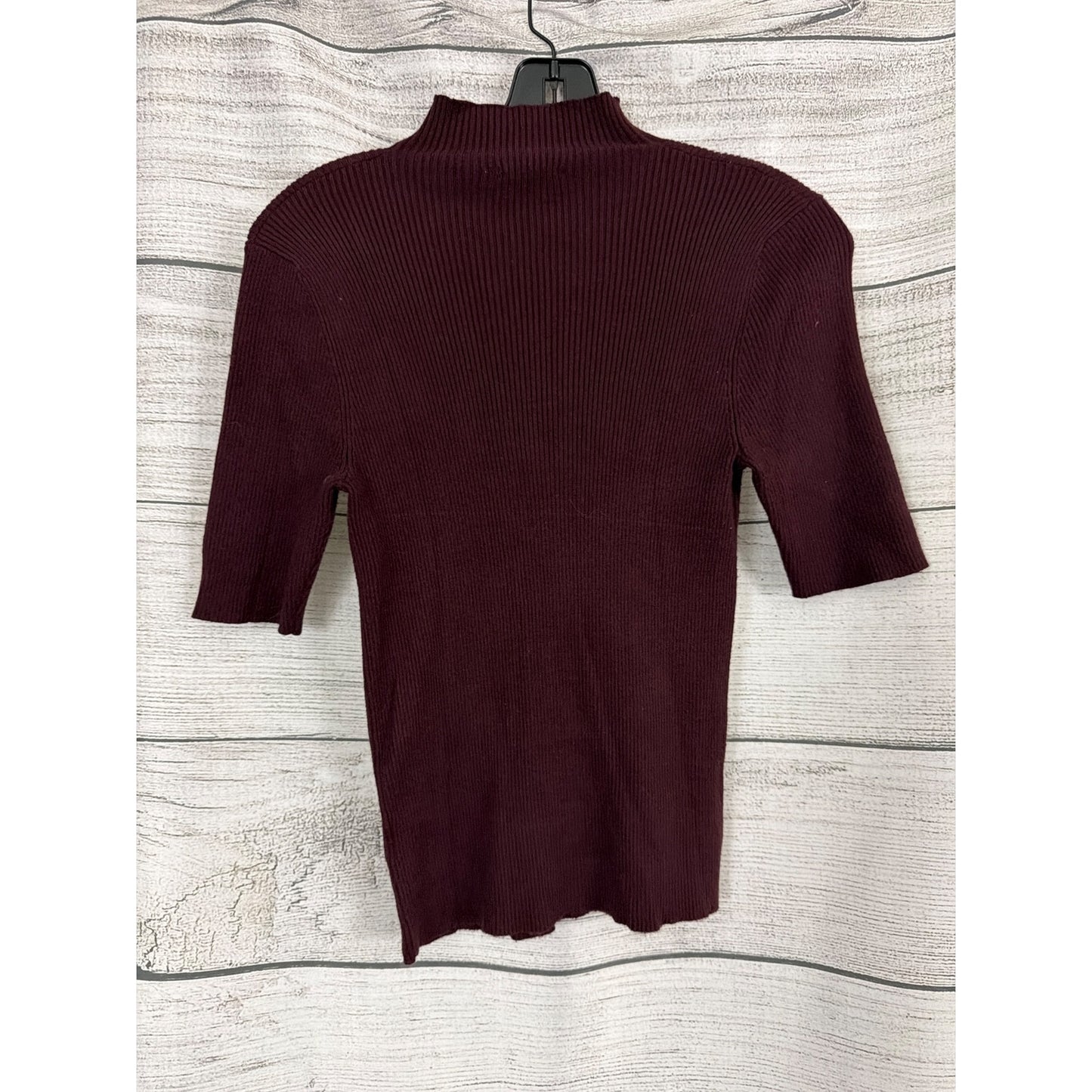 Dress Forum Los Angeles Ribbed Mock Neck Knit Top In Burgundy Size M