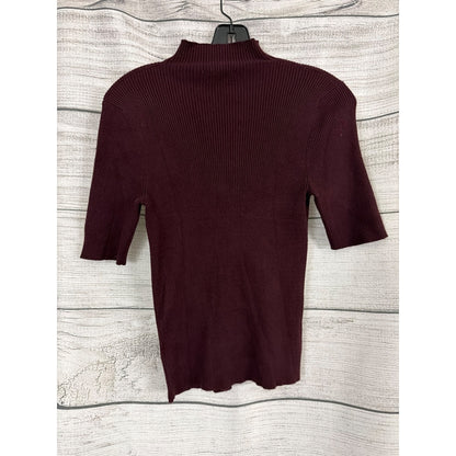 Dress Forum Los Angeles Ribbed Mock Neck Knit Top In Burgundy Size M