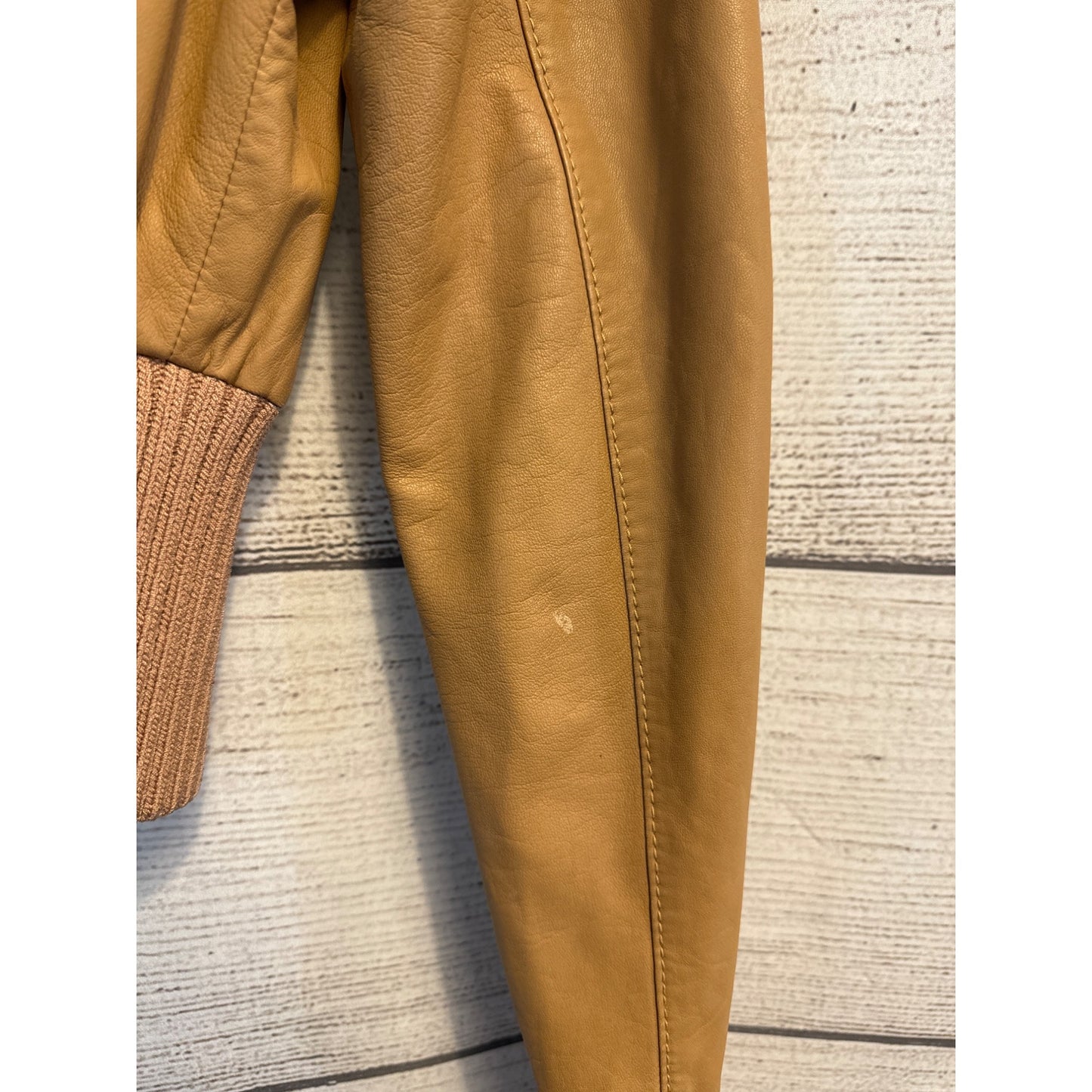 Catherine Malandrino Camel Leather Bomber Jacket Size 2