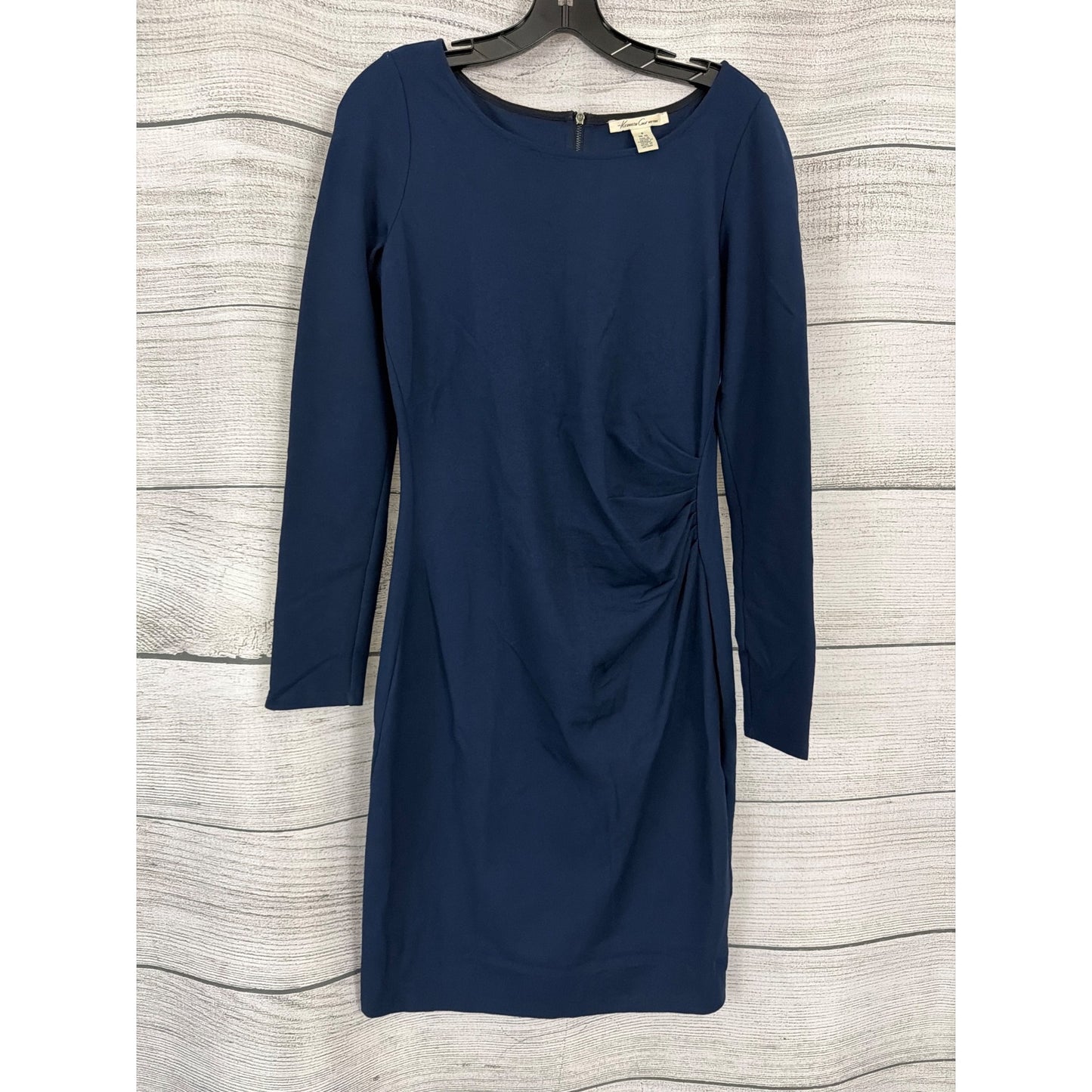 Kenneth Cole Navy Long Sleeve Ruched Bodycon Dress With Back Zipper Size 6