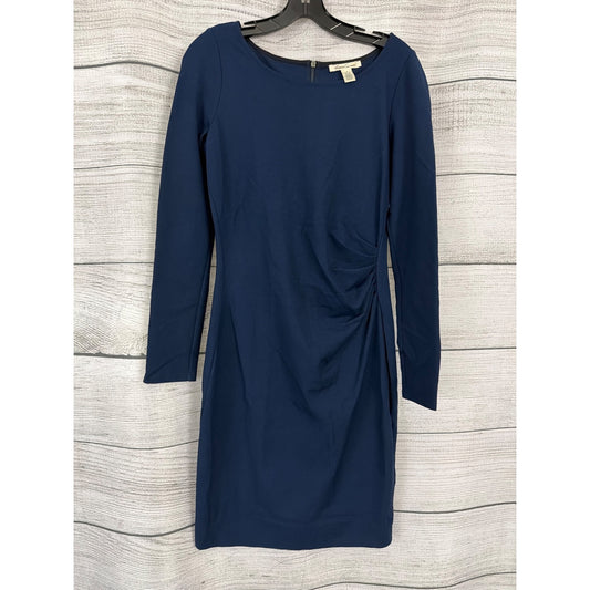 Kenneth Cole Navy Long Sleeve Ruched Bodycon Dress With Back Zipper Size 6