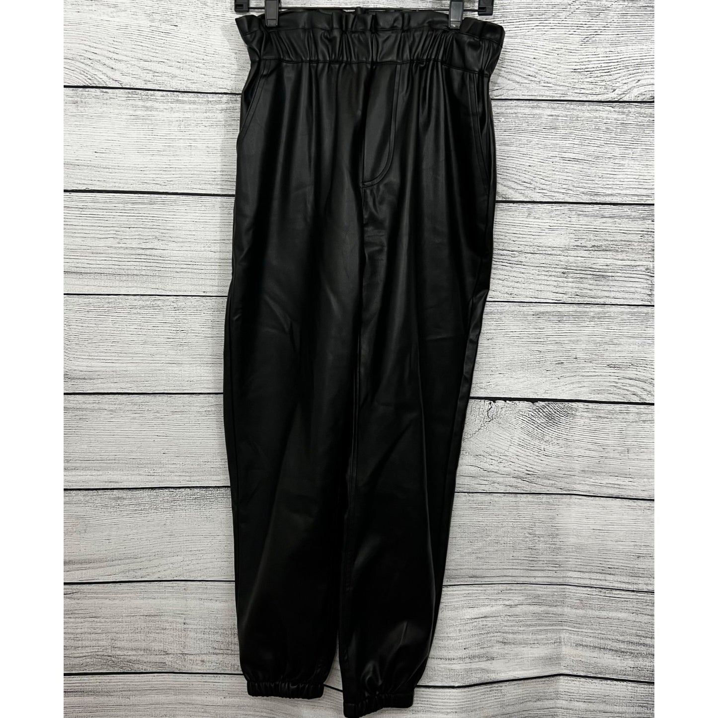 Vintage Havana High-Waisted Black Faux Leather Joggers Size L