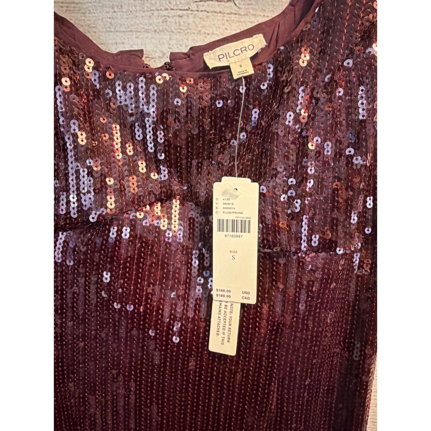 NWT Pilcro Anthropologie Sequin Burgundy Midi Dress With Front Slit Size S