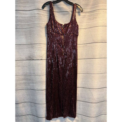 NWT Pilcro Anthropologie Sequin Burgundy Midi Dress With Front Slit Size S