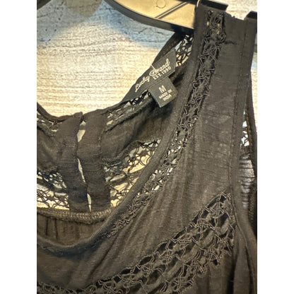 Lucky Brand Cold Shoulder Lace Black Shirt