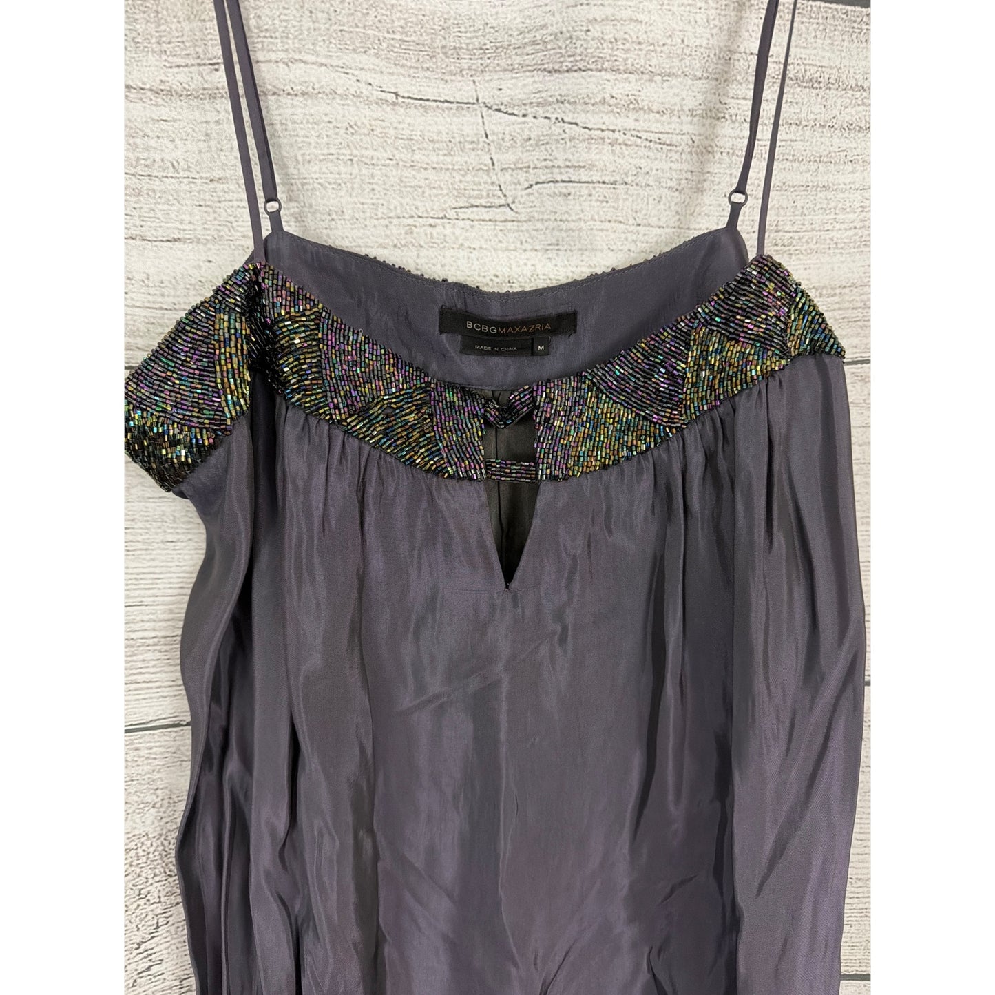 BCBGMAXAZRIA Beaded Purple Silk Slip Dress Size M