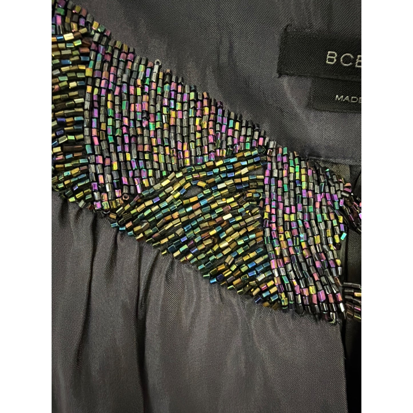 BCBGMAXAZRIA Beaded Purple Silk Slip Dress Size M