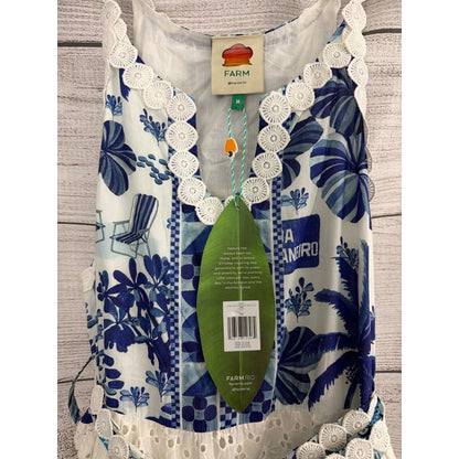 NWT Farm Rio White & Blue Maxi Dress With Eyelet Lace Size M