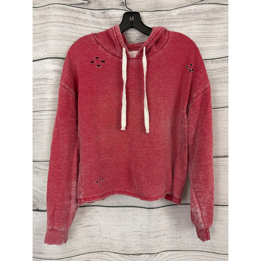 Colsie Red Distressed Cropped Hoodie With Drawstrings & Holes Size L