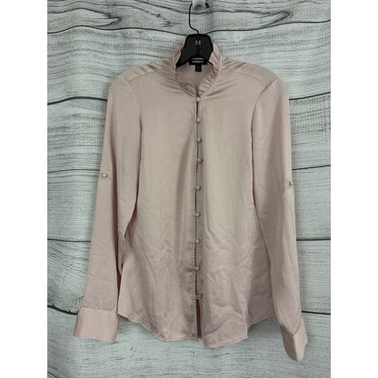 Express Light Pink Button-Up Shirt With Mandarin Collar & Roll Tab Sleeves Size S
