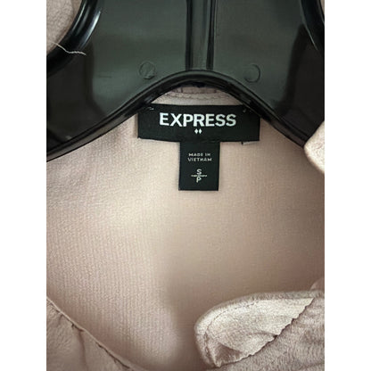 Express Light Pink Button-Up Shirt With Mandarin Collar & Roll Tab Sleeves Size S