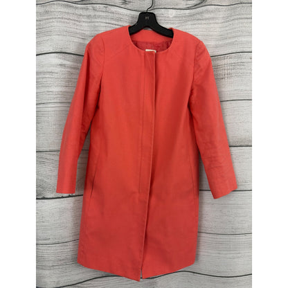 J.Crew Coral Zip Up Collarless Long Coat Size 0