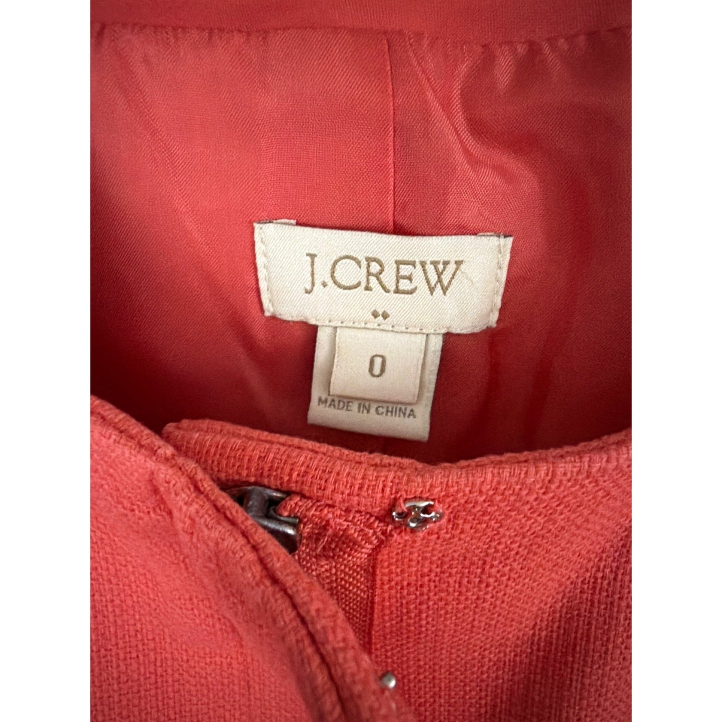 J.Crew Coral Zip Up Collarless Long Coat Size 0