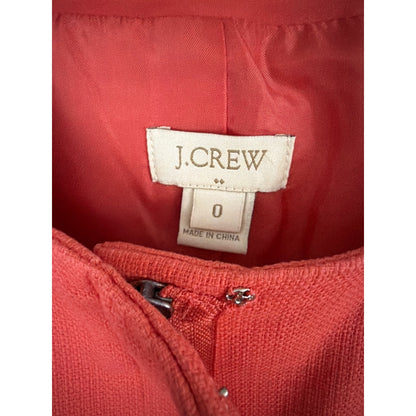 J.Crew Coral Zip Up Collarless Long Coat Size 0