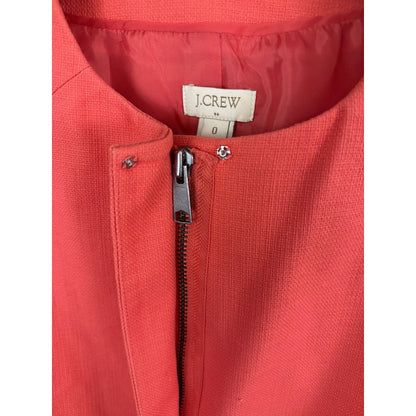 J.Crew Coral Zip Up Collarless Long Coat Size 0