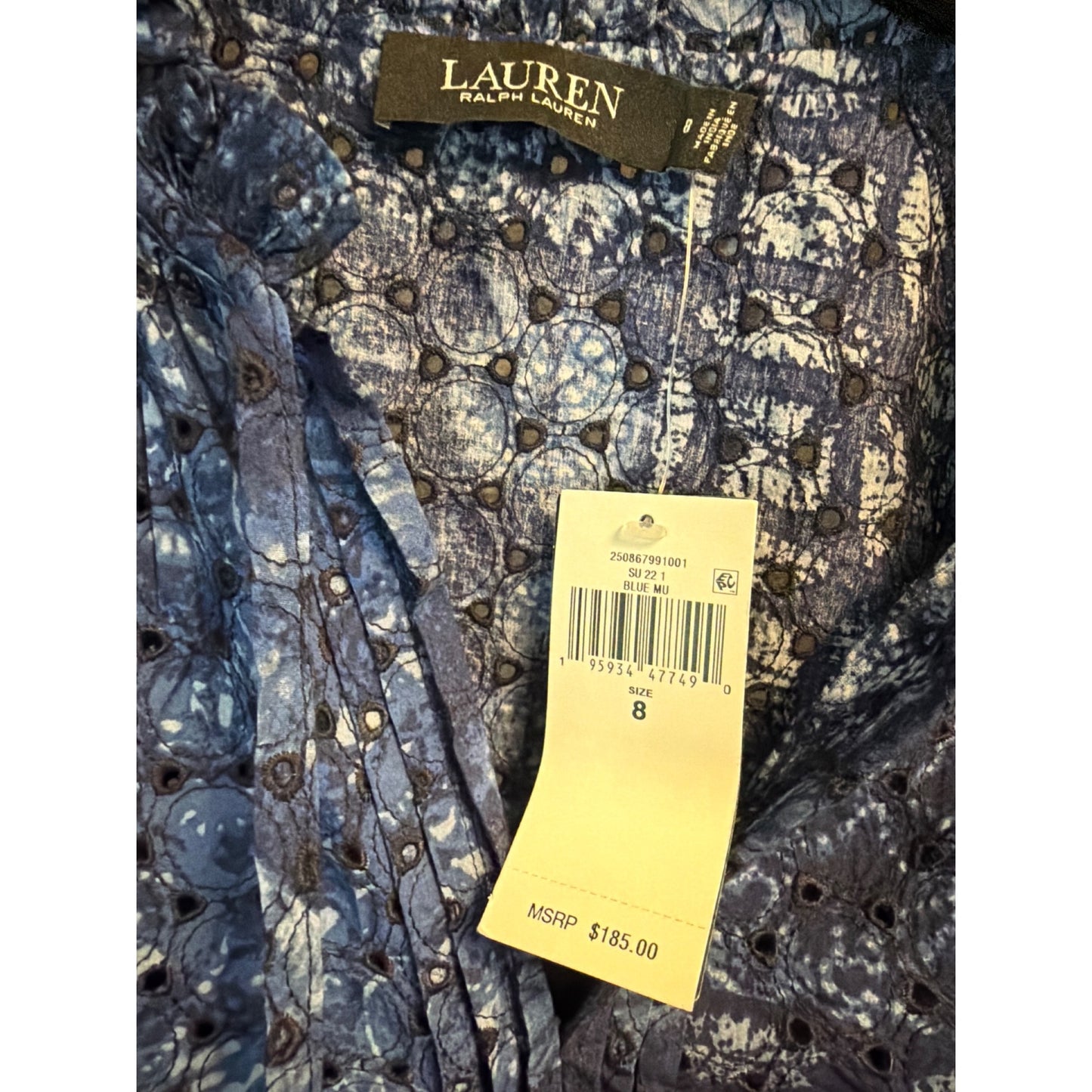 NWT Lauren Ralph Lauren Navy Blue Eyelet Dress Size 8