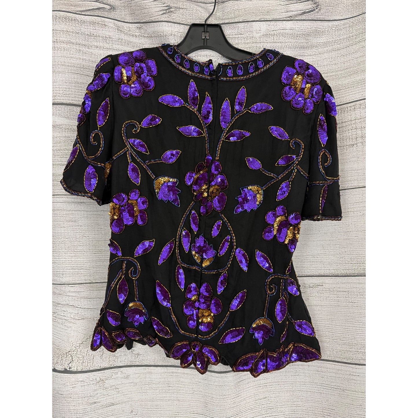Stenay Purple Sequin Beaded Short Sleeve Blouse Top Size M