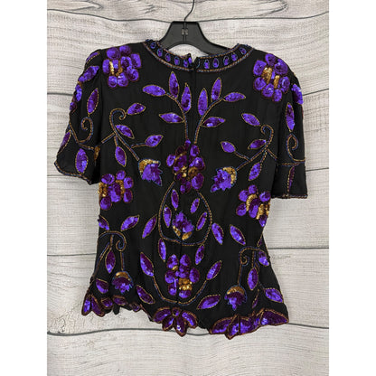 Stenay Purple Sequin Beaded Short Sleeve Blouse Top Size M