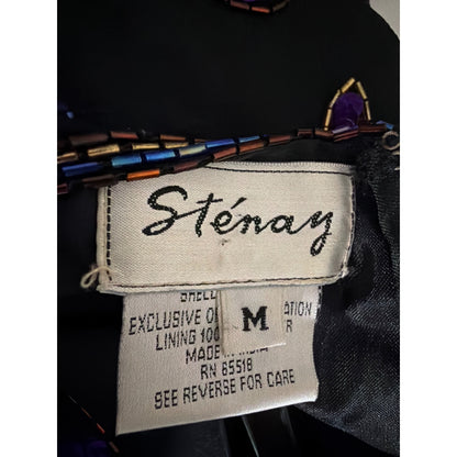 Stenay Purple Sequin Beaded Short Sleeve Blouse Top Size M