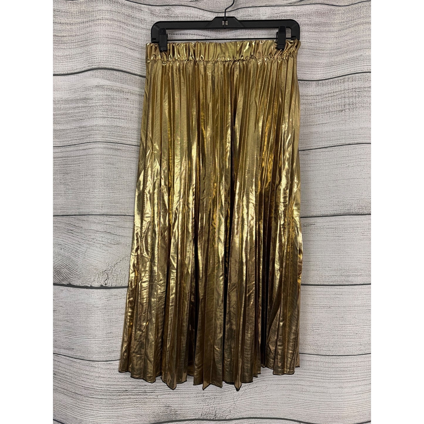 Sans Souci Gold Metallic Pleated Midi Skirt Size L