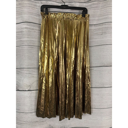 Sans Souci Gold Metallic Pleated Midi Skirt Size L